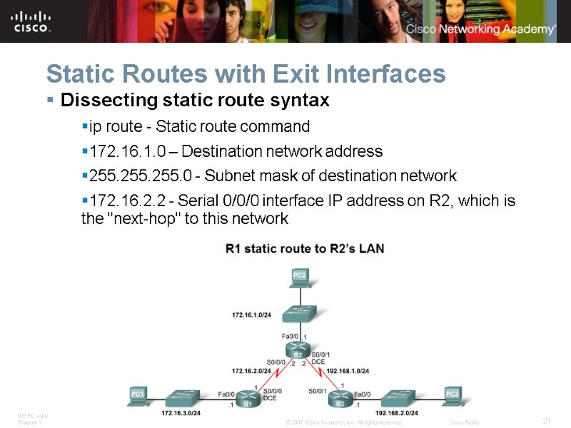 Static Routes with Exit Interfaces Dissecting static route syntax ip route - Static route